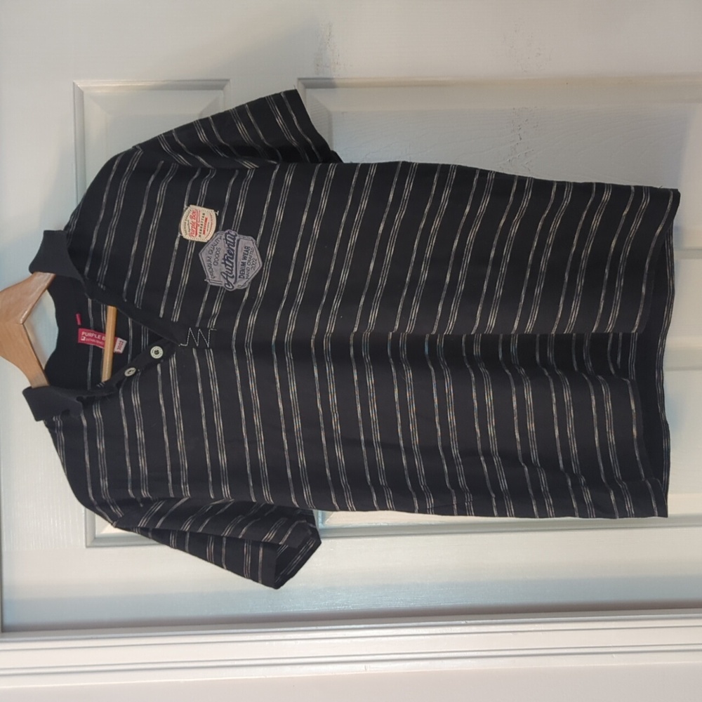 Black and Gray Striped Polo Shirt XL